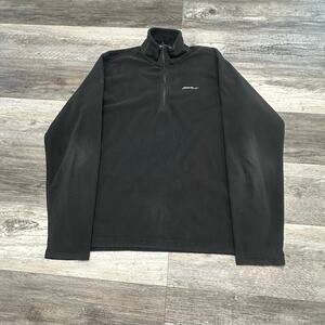 Eddie Bauer Black Mens LT Quarter Zip‎ Polartec Fleece Pullover Sweatshirt Gorp